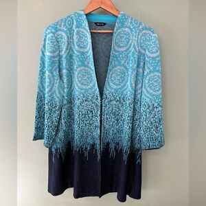 XL Misook Blue Sparkle Detail Office Jacket Knit Sweater Long Cardigan